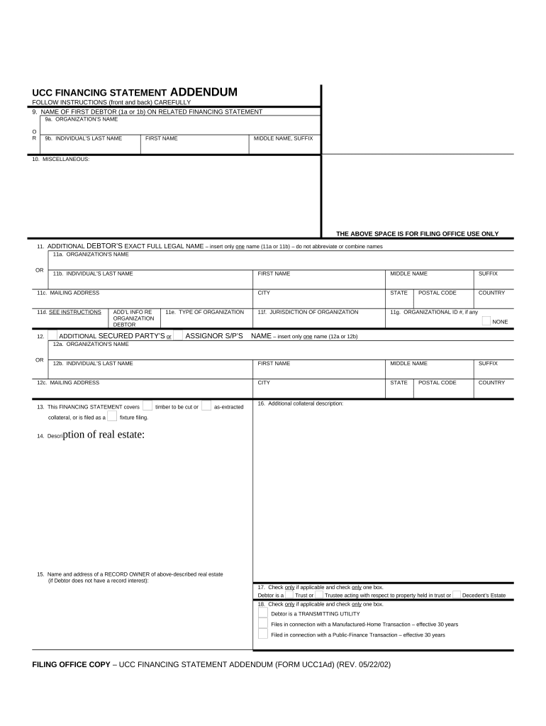 Alabama UCC1 Financing Statement Addendum Alabama  Form