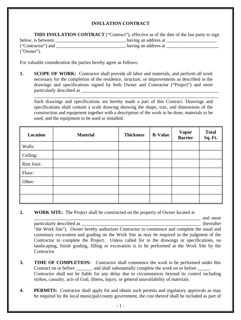 Insulation Contract for Contractor Arkansas  Form