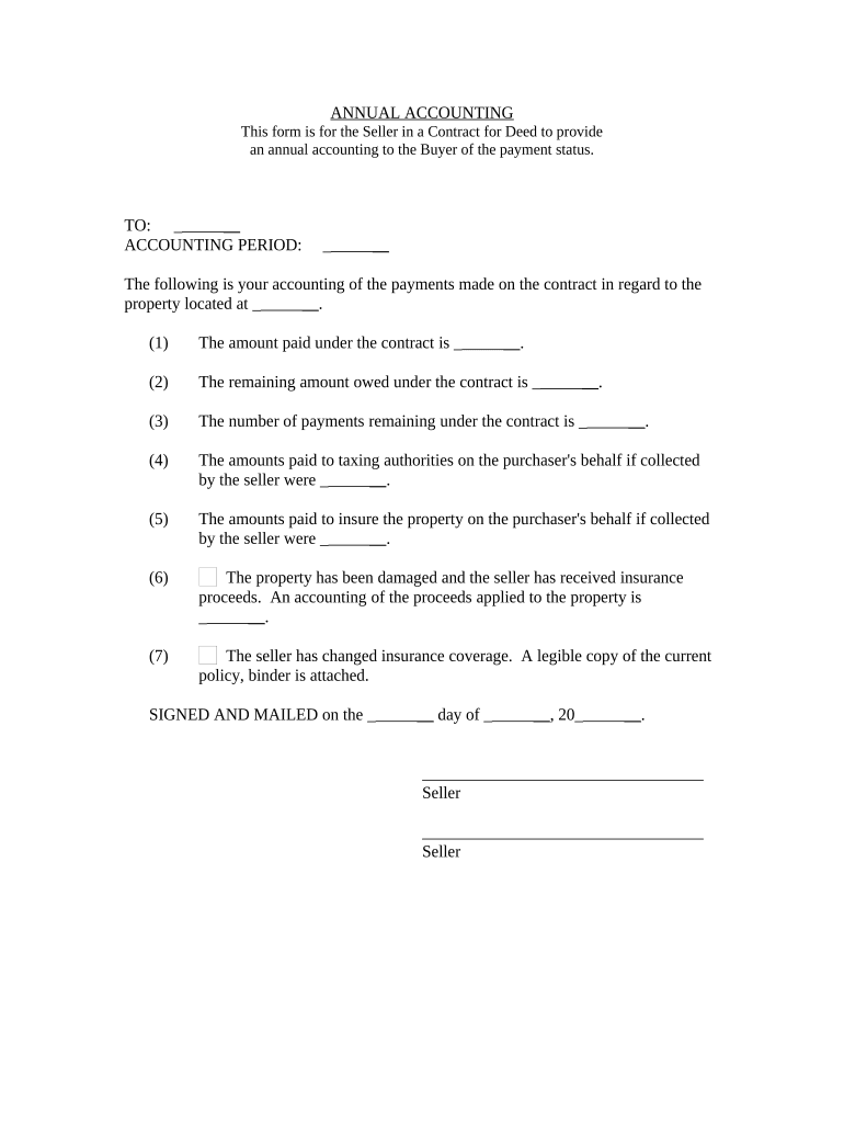 Contract for Deed Seller's Annual Accounting Statement Arkansas  Form