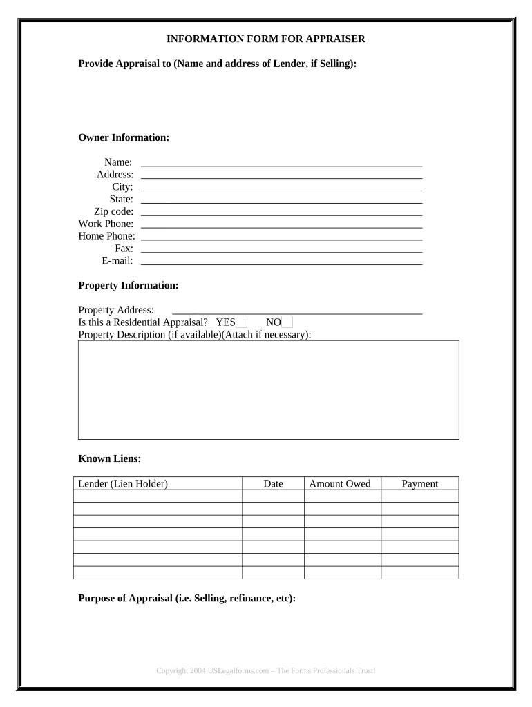 Sellers Appraiser  Form