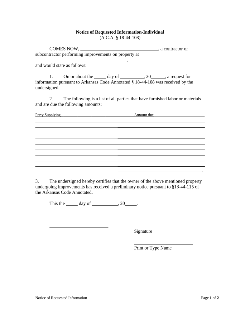 Arkansas Notice Form