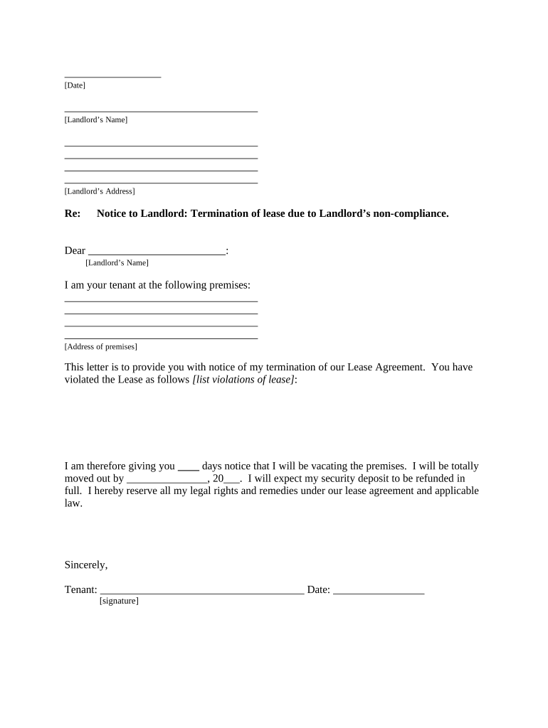 Letter from Tenant to Landlord Containing Notice of Termination for Landlord's Noncompliance with Possibility to Cure Arkansas  Form