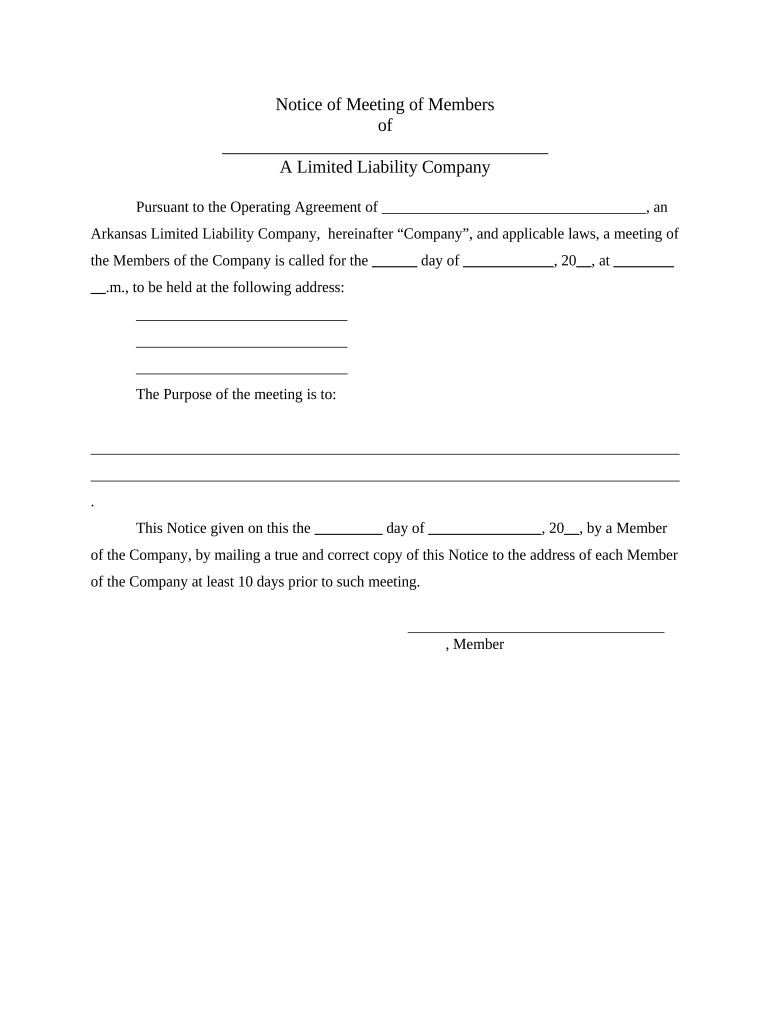 LLC Notices, Resolutions and Other Operations Forms Package Arkansas