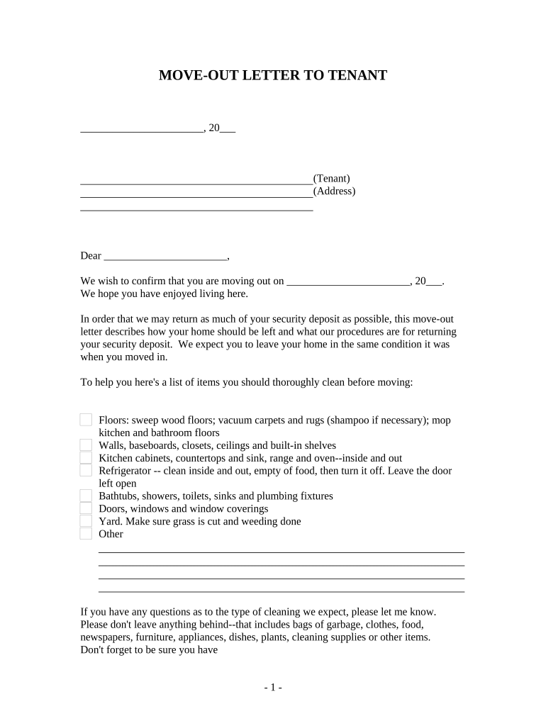 Letter from Landlord to Tenant with Directions Regarding Cleaning and Procedures for Move Out Arkansas  Form