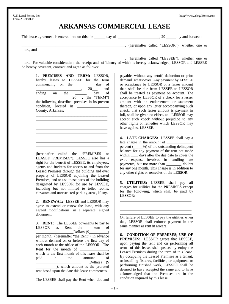 Commercial Building or Space Lease Arkansas  Form