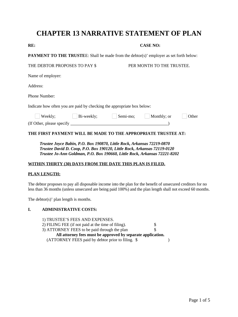 Arkansas Chapter 13 File  Form