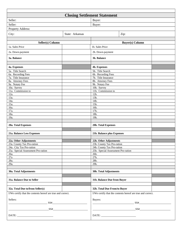 Arkansas Closing  Form