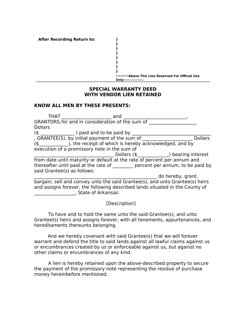 Special Warranty Deed Form