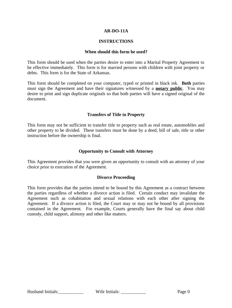 Marital Legal Separation and Property Settlement Agreement Minor Children Parties May Have Joint Property or Debts Effective Imm  Form