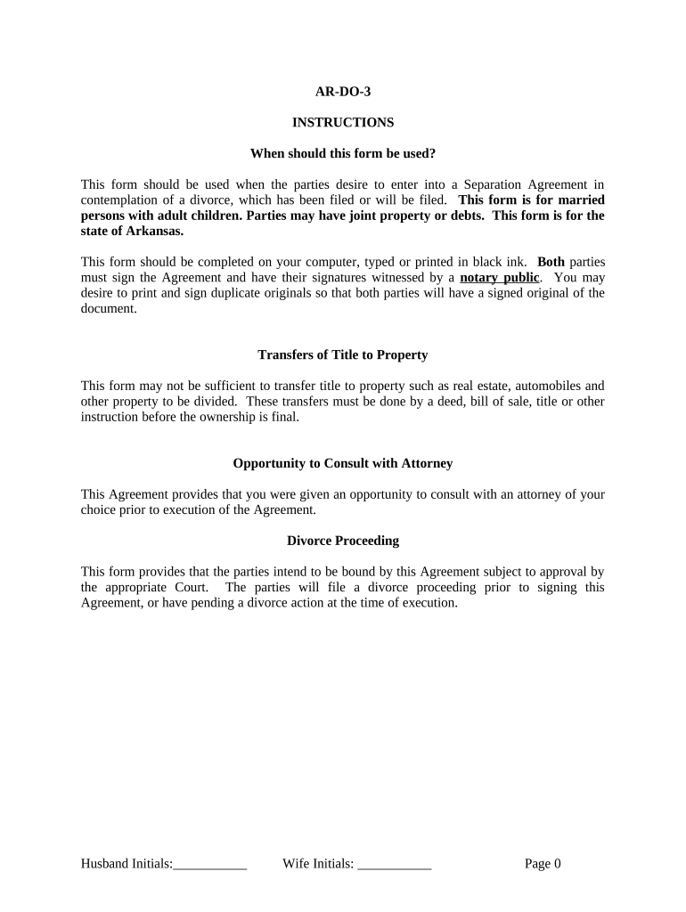 Legal Separation and Property Settlement Agreement with Adult Children Marital Parties May Have Joint Property or Debts Divorce   Form