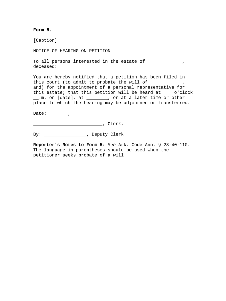 Arkansas Notice Hearing  Form