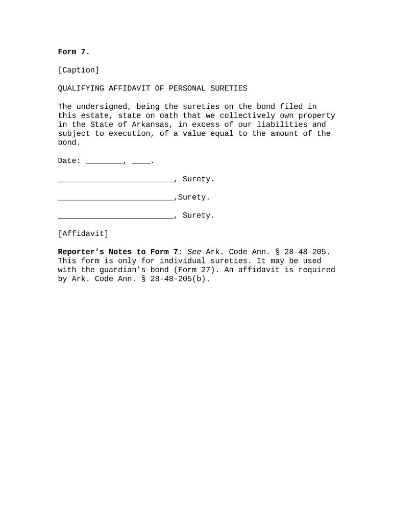 Qualifying Affidavit of Personal Sureties Arkansas  Form