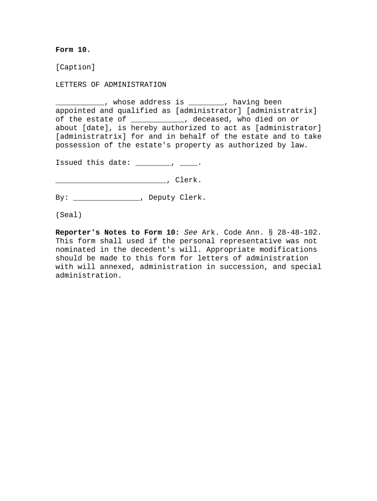 Letters of Administration Arkansas  Form