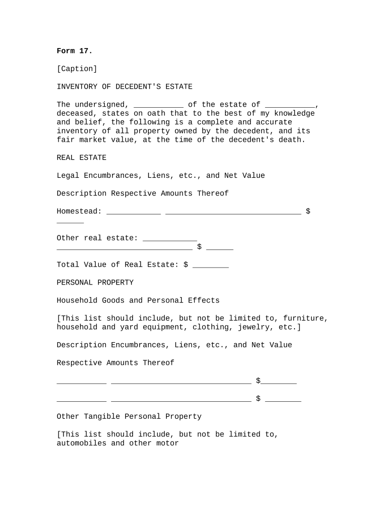 Inventory of Decedent's Estate Arkansas  Form