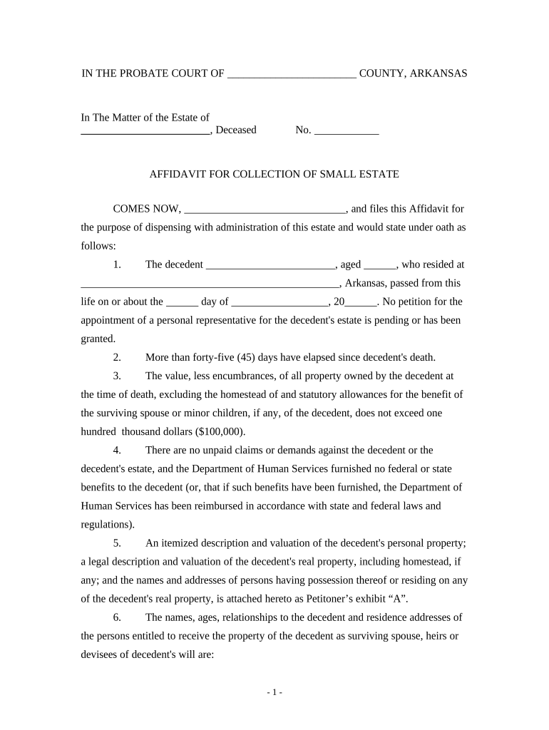 Small Estate Affidavit Form Arkansas