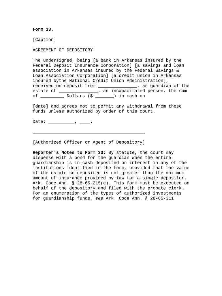 Agreement of Depository Arkansas  Form