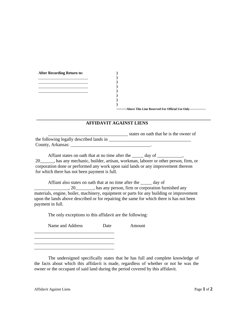 Arkansas Liens  Form