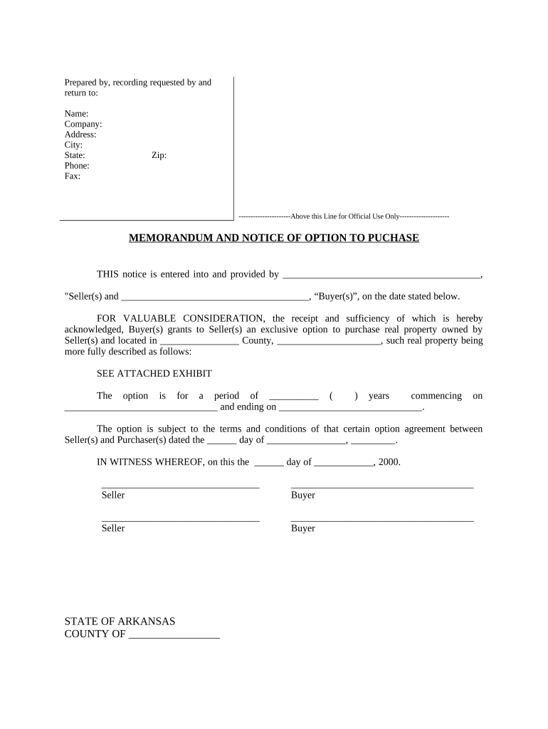 Notice of Option for Recording Arkansas  Form