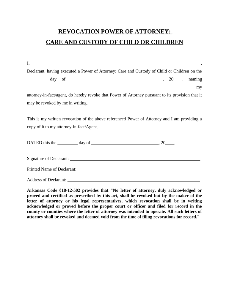 Revocation Power Attorney  Form