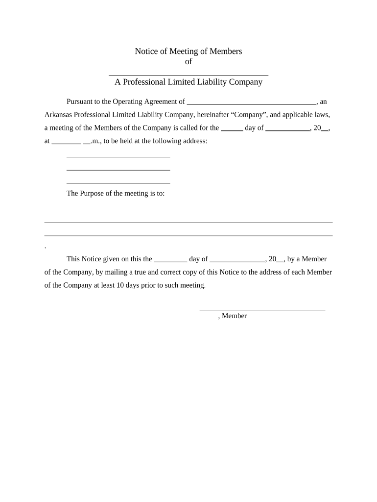 PLLC Notices and Resolutions Arkansas  Form