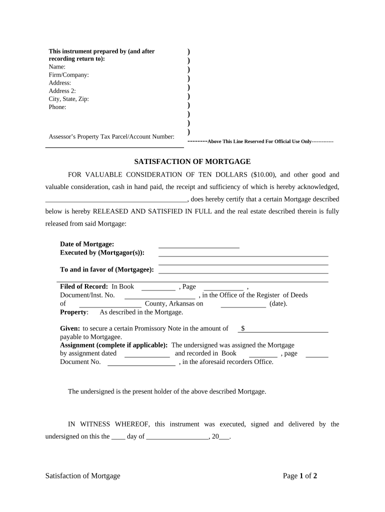 Ar Satisfaction Mortgage  Form