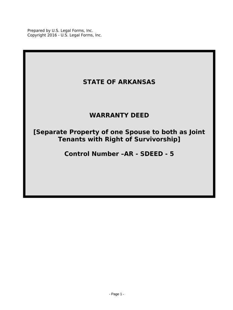 Warranty Deed to Separate Property of One Spouse to Both as Joint Tenants or as Community Property with Right of Survivorship Ar  Form