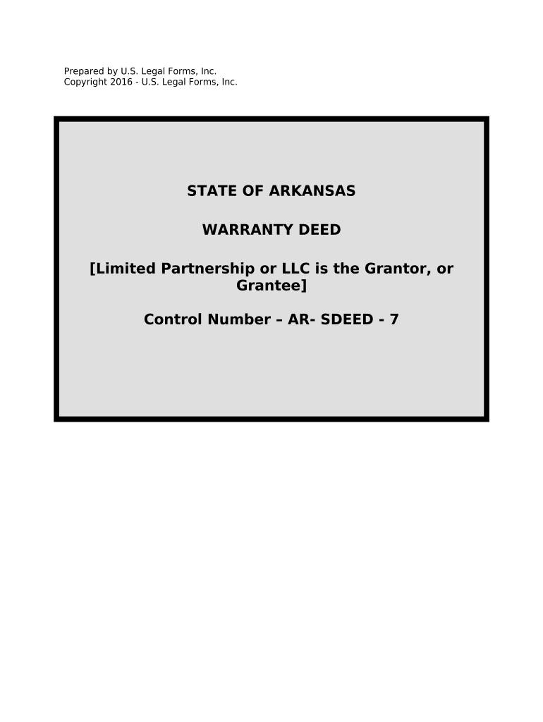 Warranty Deed from Limited Partnership or LLC is the Grantor, or Grantee Arkansas  Form