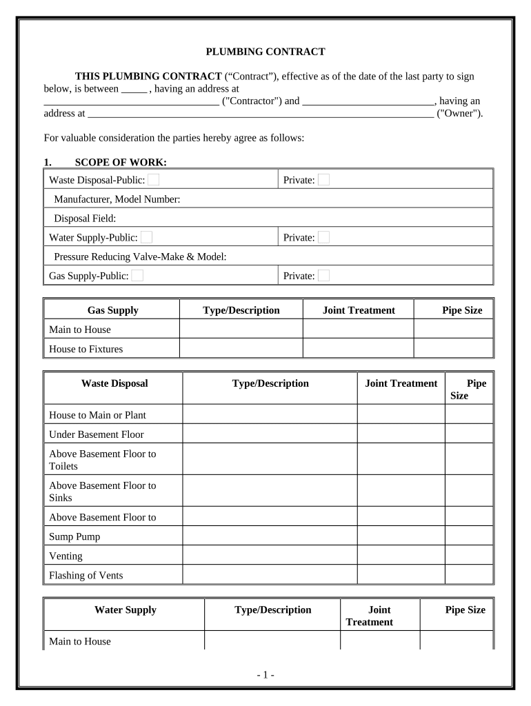 Plumbing Contract for Contractor Arizona  Form