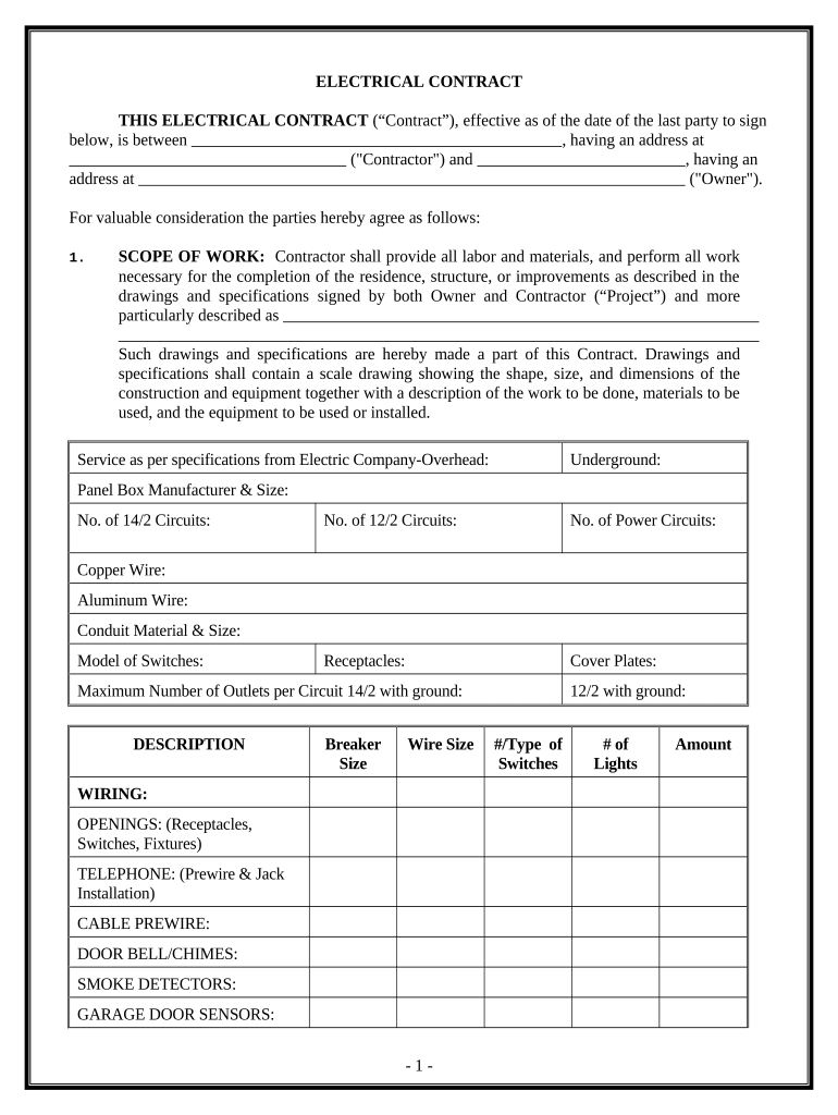 Electrical Contract for Contractor Arizona  Form