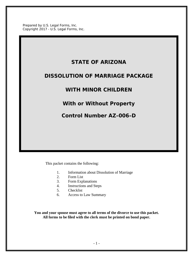 No Fault Agreed Uncontested Divorce Package for Dissolution of Marriage for People with Minor Children Arizona  Form