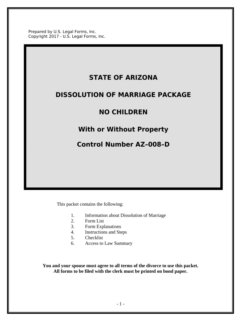 No Fault Agreed Uncontested Divorce Package for Dissolution of Marriage for Persons with No Children with or Without Property an  Form