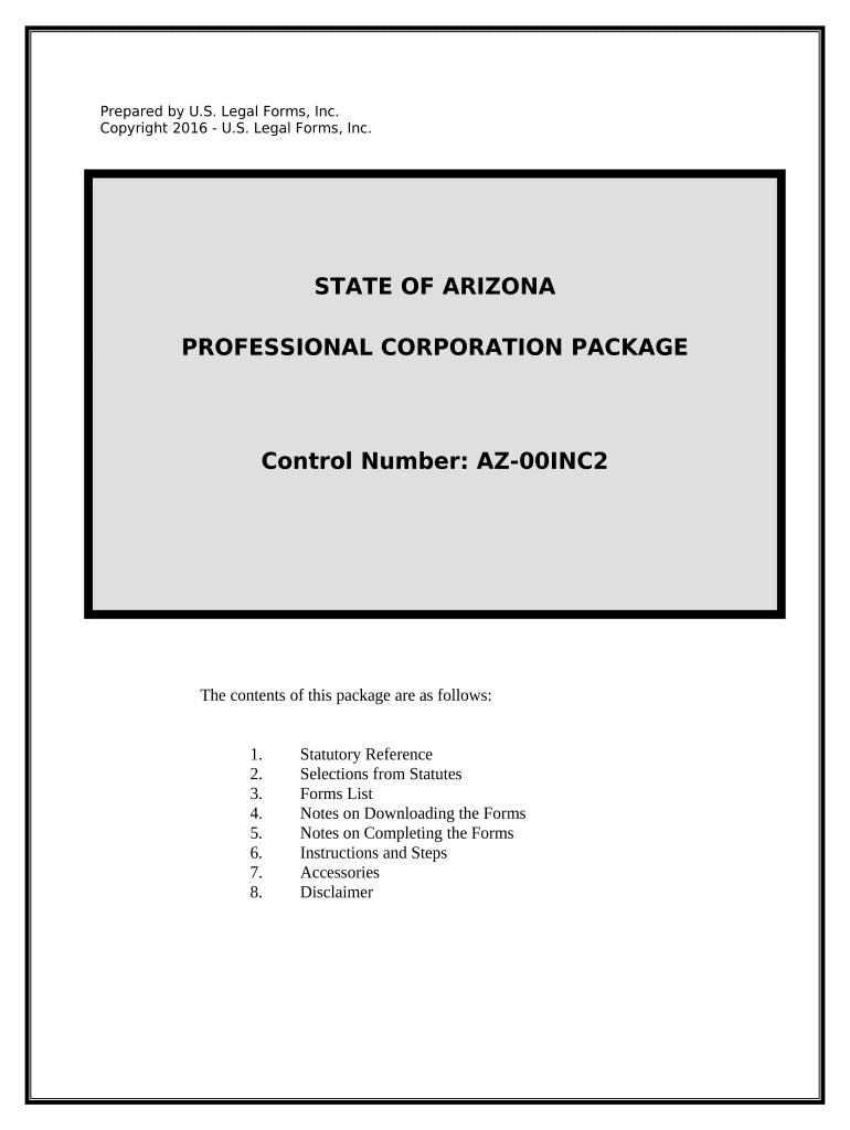 Professional Corporation Package for Arizona Arizona  Form