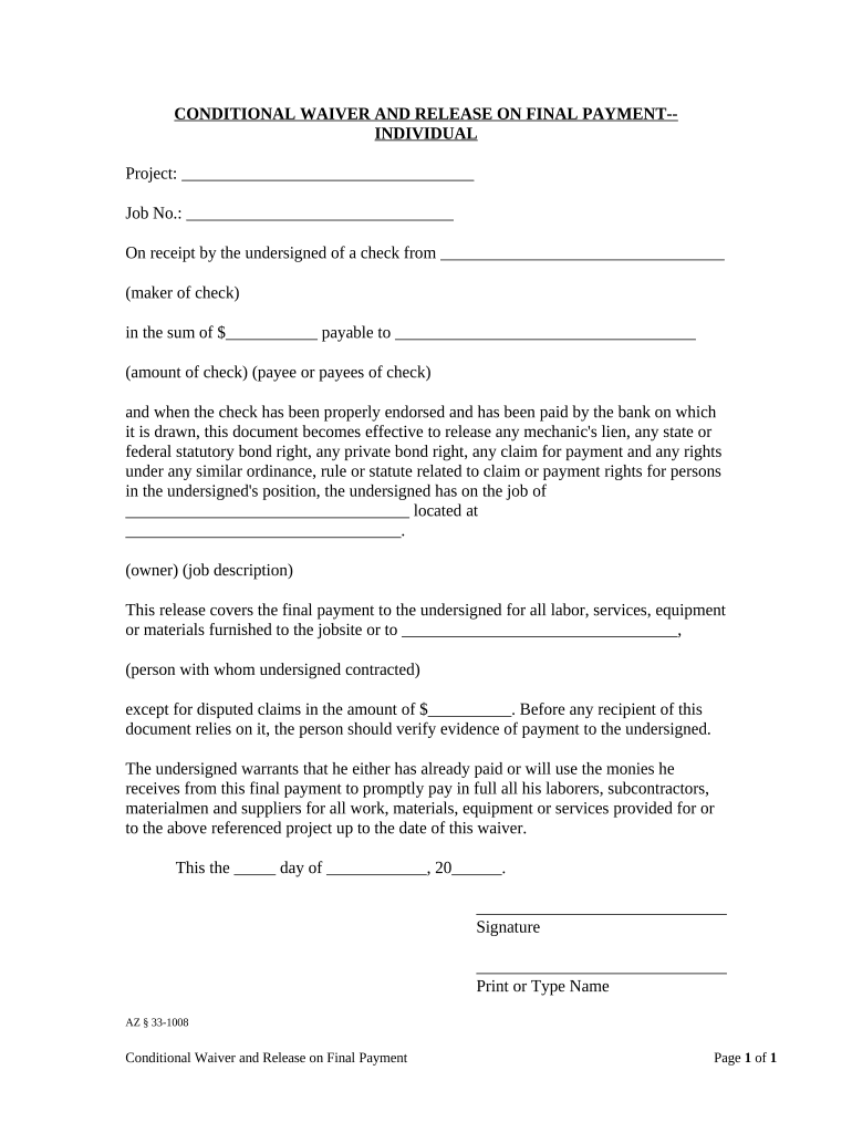 Conditional Waiver Release  Form