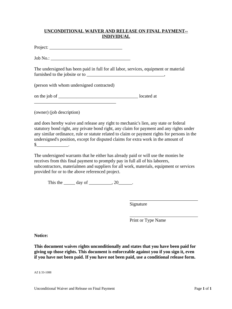 Arizona Release Form