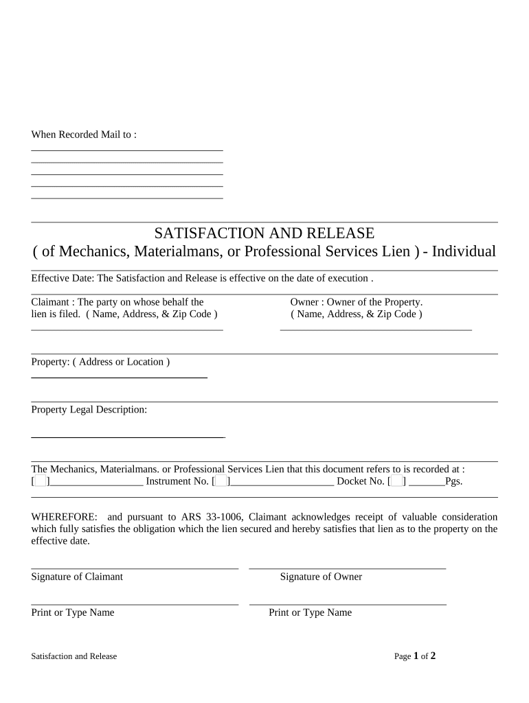 Release Mechanic Lien  Form