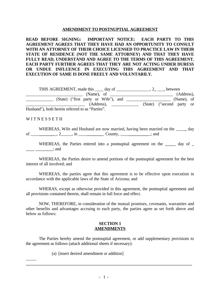 Arizona Property Agreement  Form