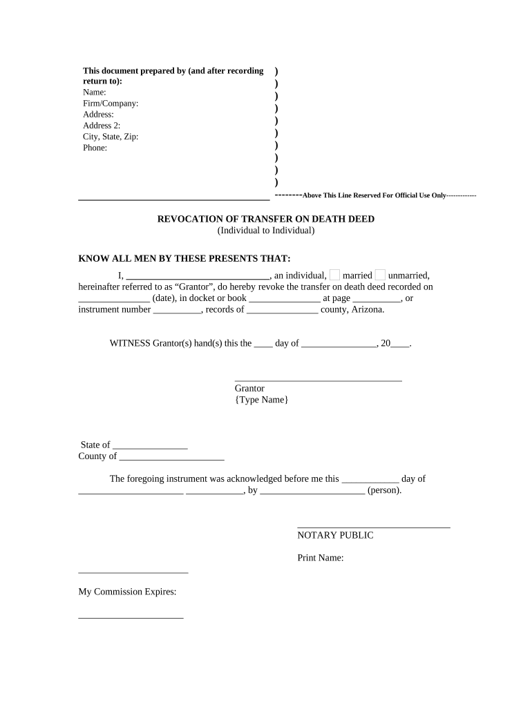 Arizona Transfer Death Deed  Form