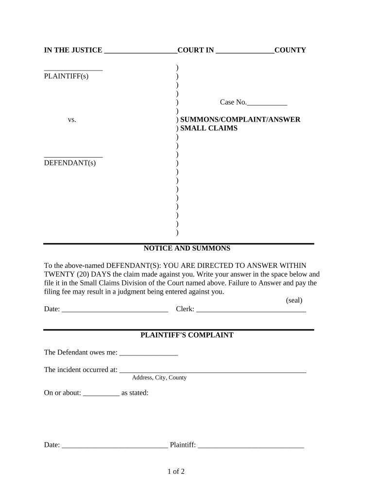 Arizona Summons Complaint Answer Arizona  Form