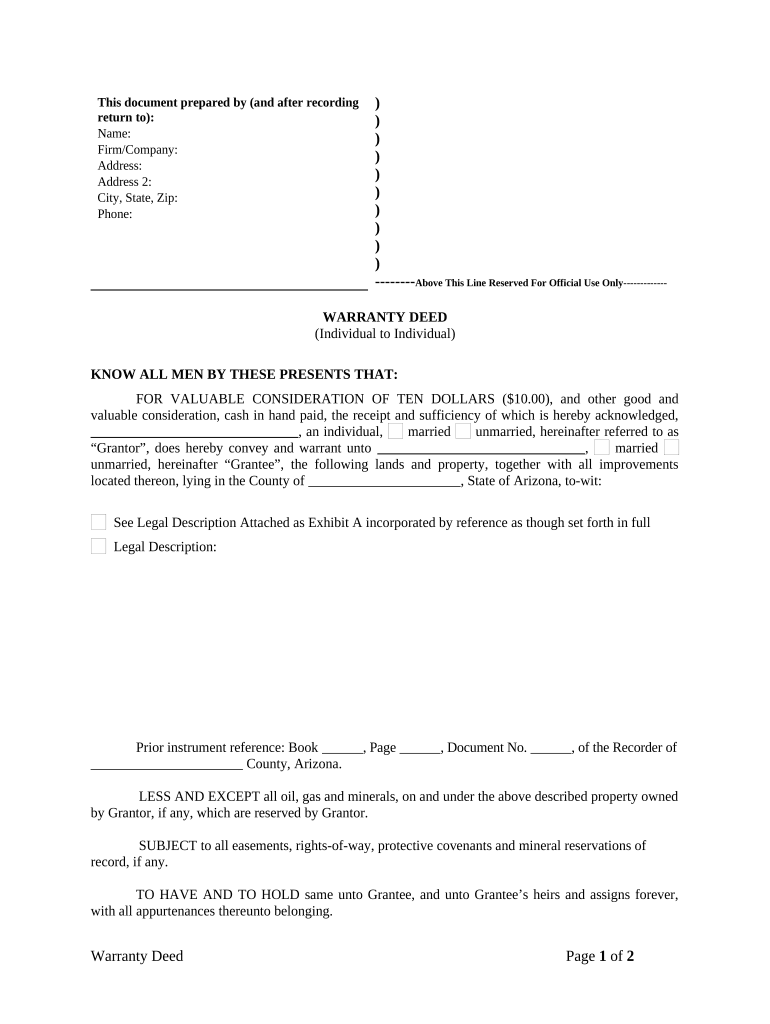 Warranty Deed from Individual to Individual Arizona  Form