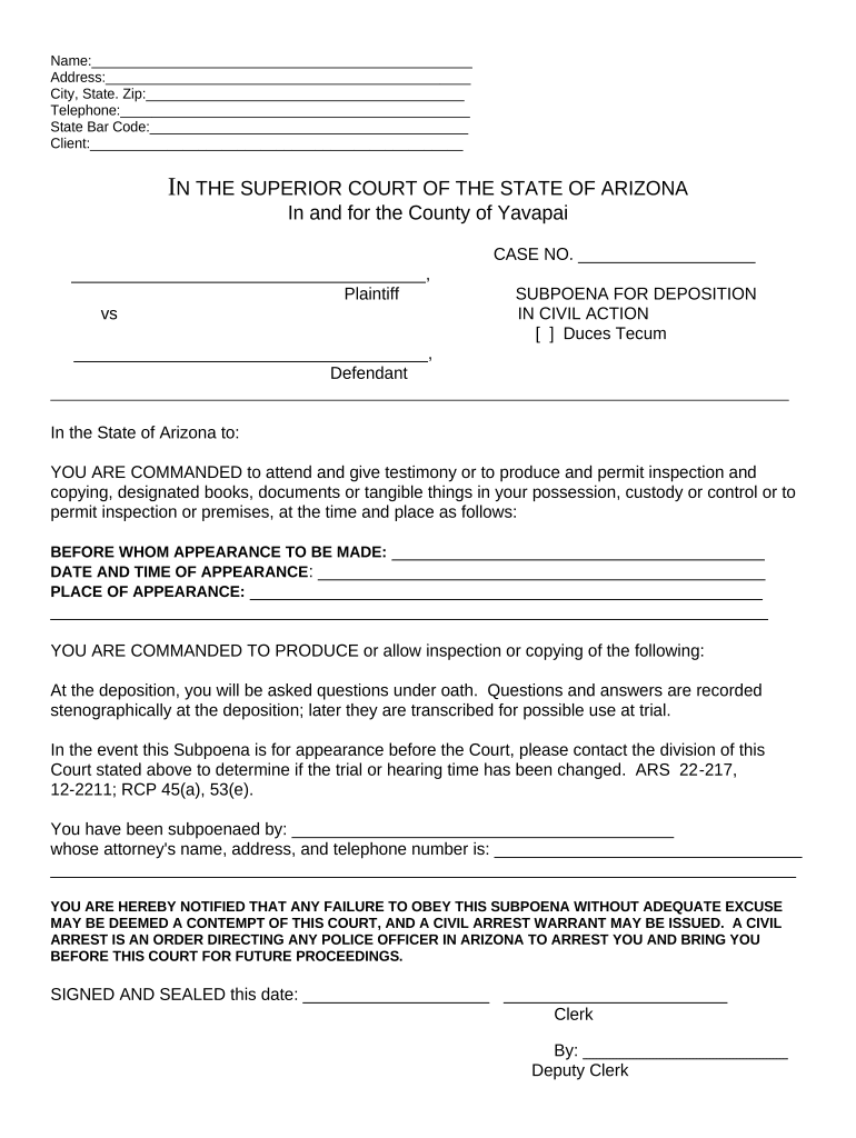 Arizona Subpoena  Form