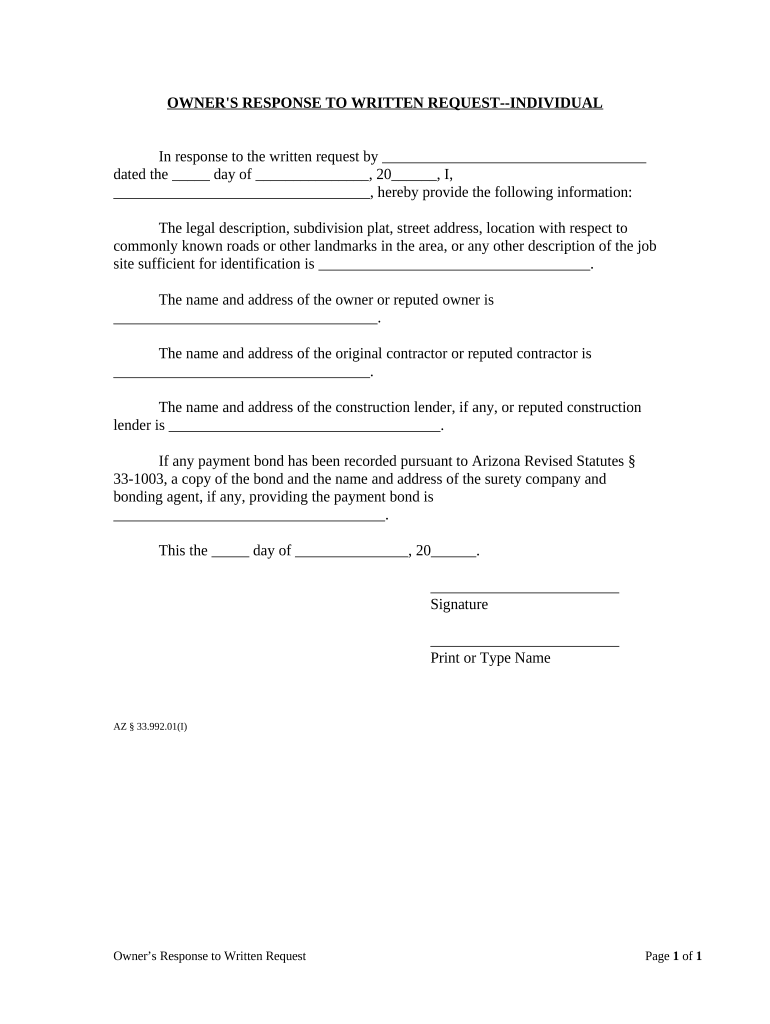 Arizona Response Form