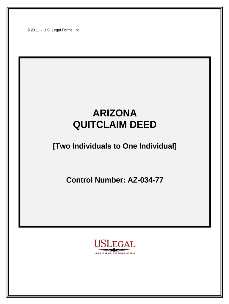 Quitclaim Deed Two Individuals to One Individual Arizona  Form