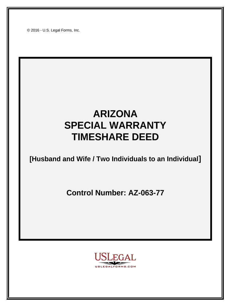 Special Warranty Timeshare Deed from Husband and Wife Two Individuals to an Individual Arizona  Form