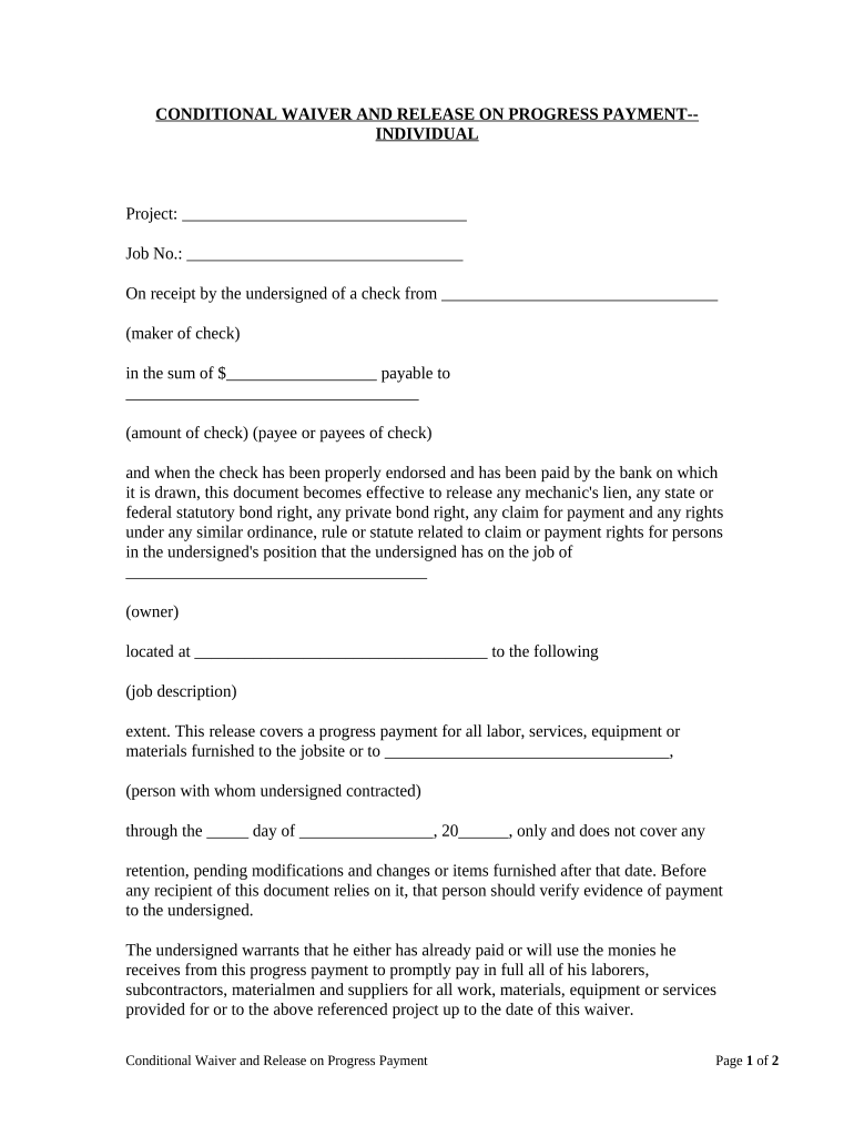 Conditional Progress Payment  Form