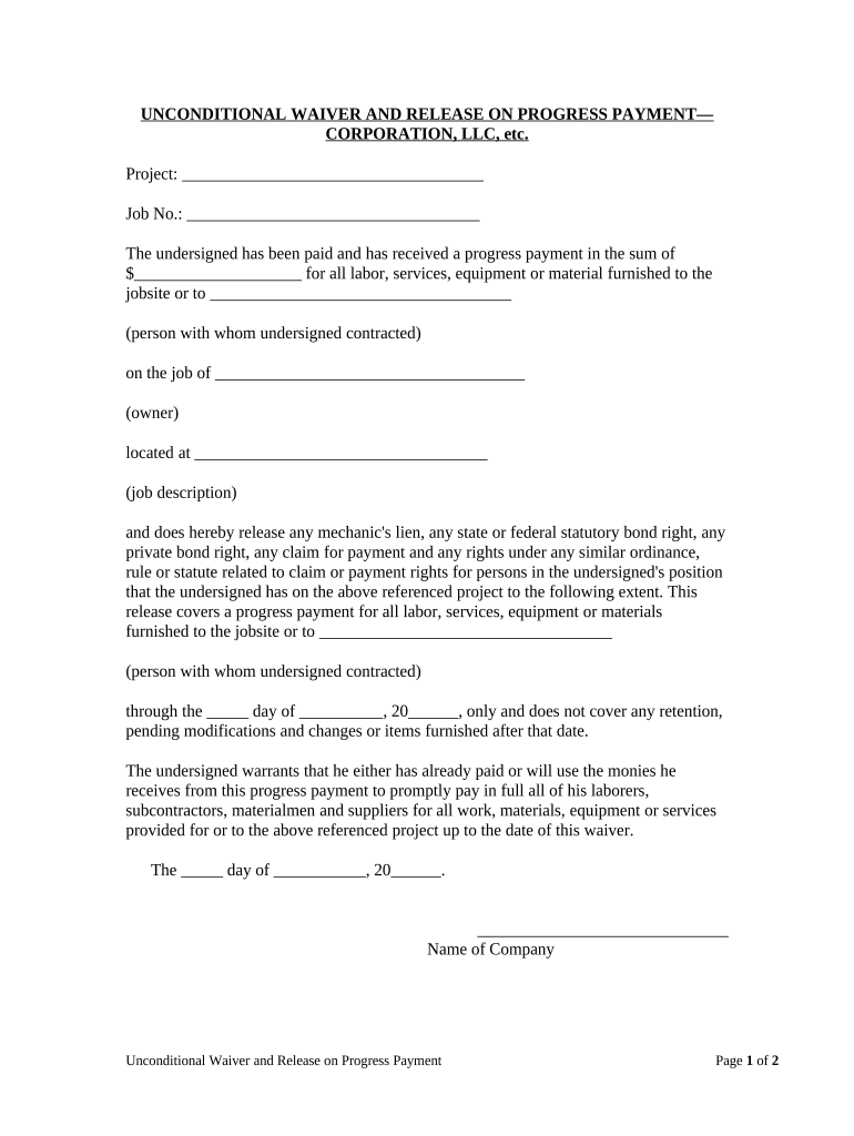 Unconditional Progress Payment  Form