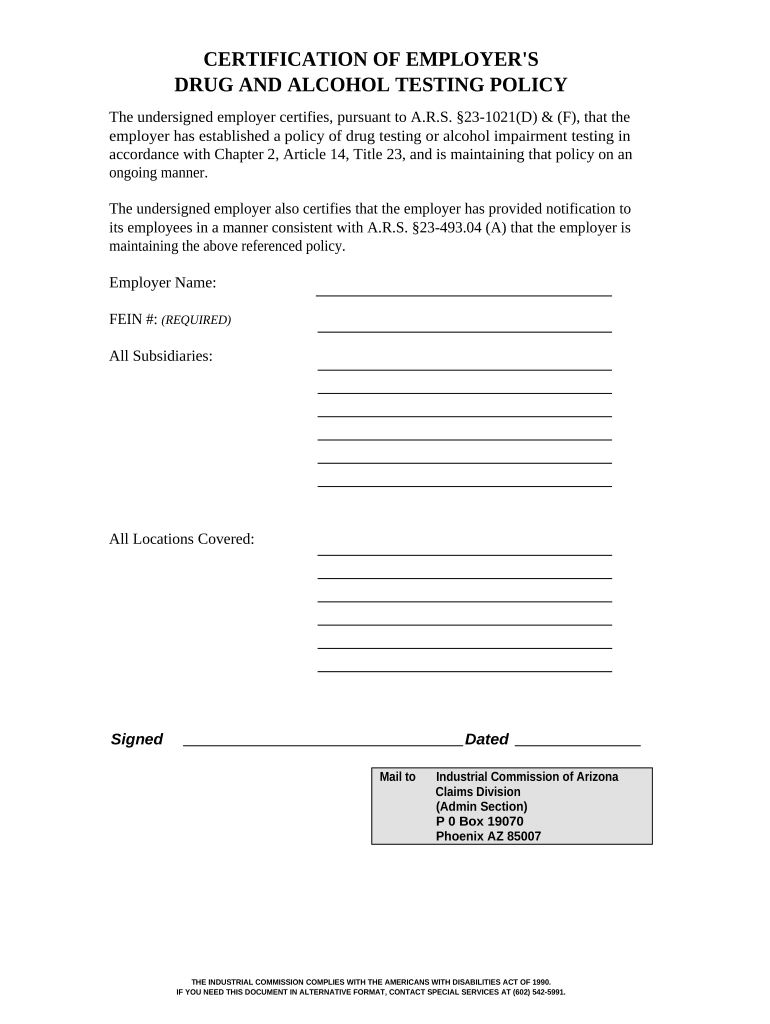 Drug Alcohol Policy  Form