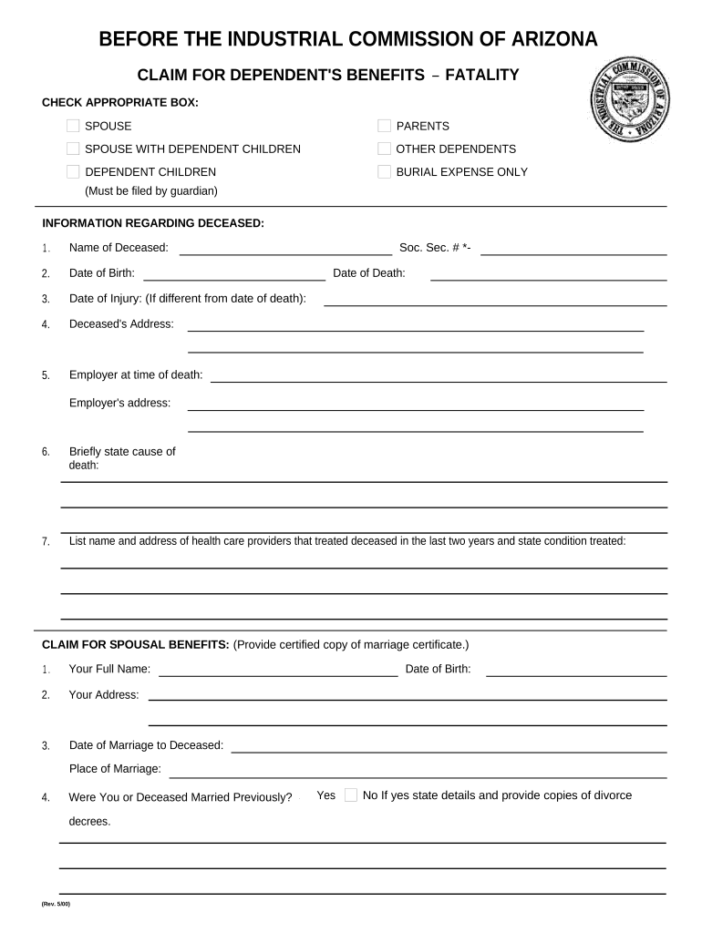 Arizona Claim Benefits  Form