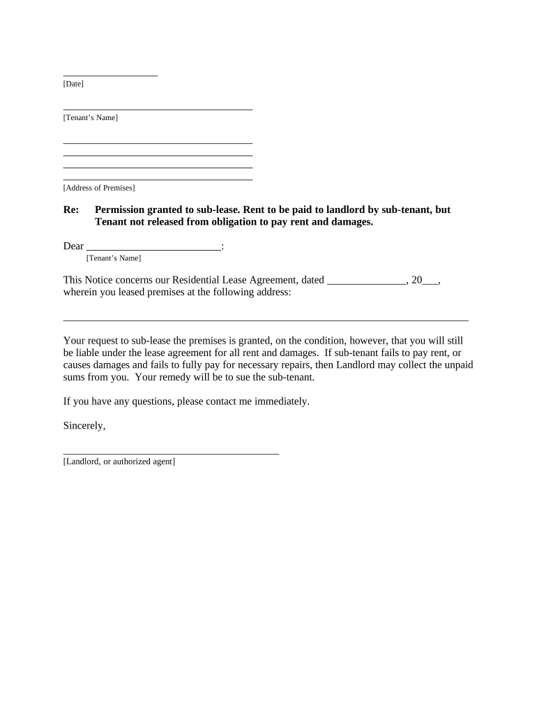 Letter Landlord Tenant  Form