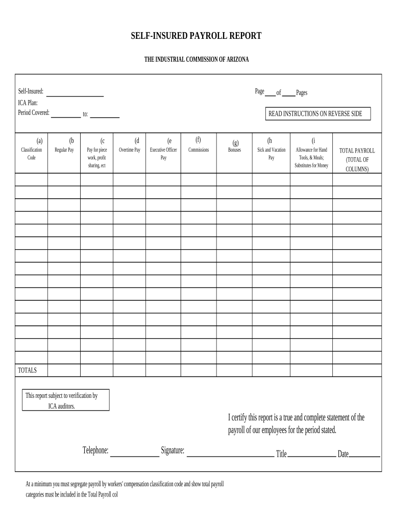 Payroll Report for Workers' Compensation Arizona  Form