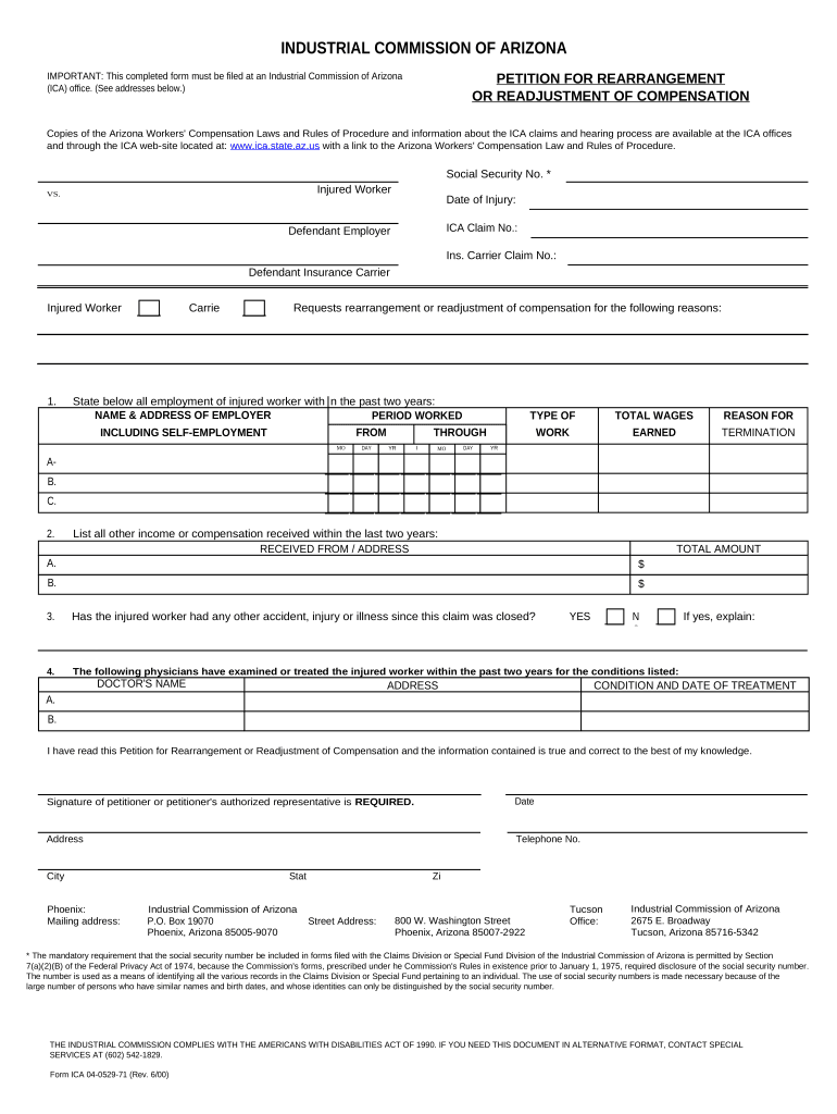 Petition for Rearrangement for Workers' Compensation Arizona  Form